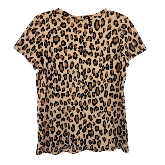Monrow Brown Leopard Print Short Sleeve Shirt Crewneck Cotton - Size Medium - Picture 2 of 6